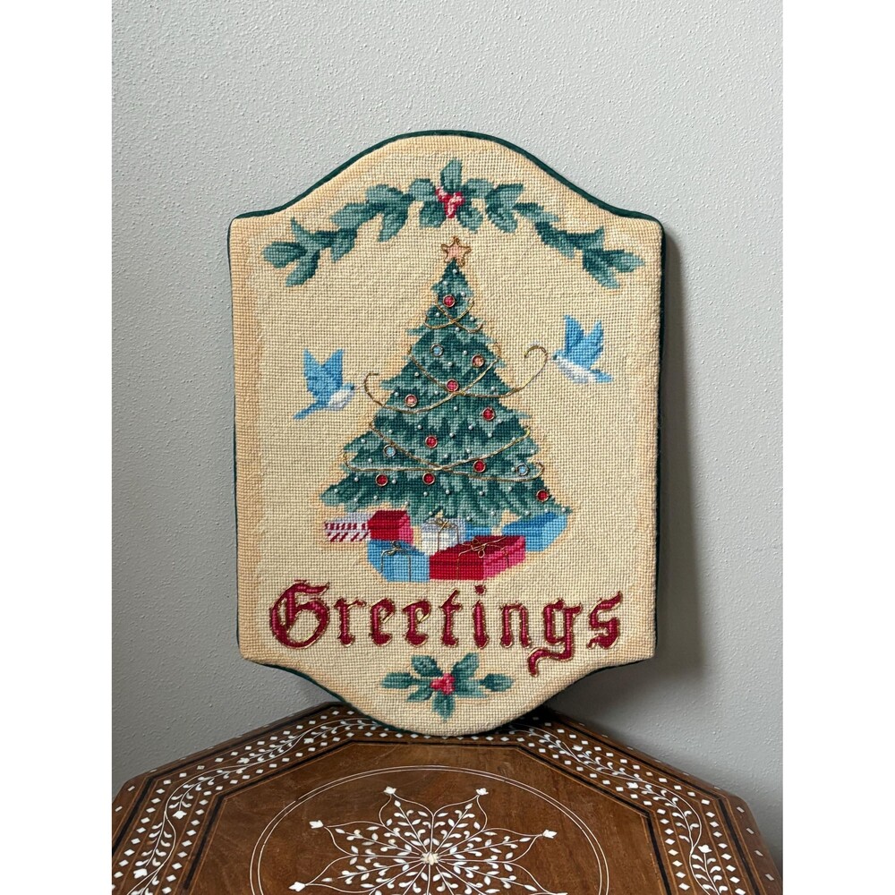 Vintage Needle Treasures Complete Needlepoint Wall Hanging ‘Antique Greetings’